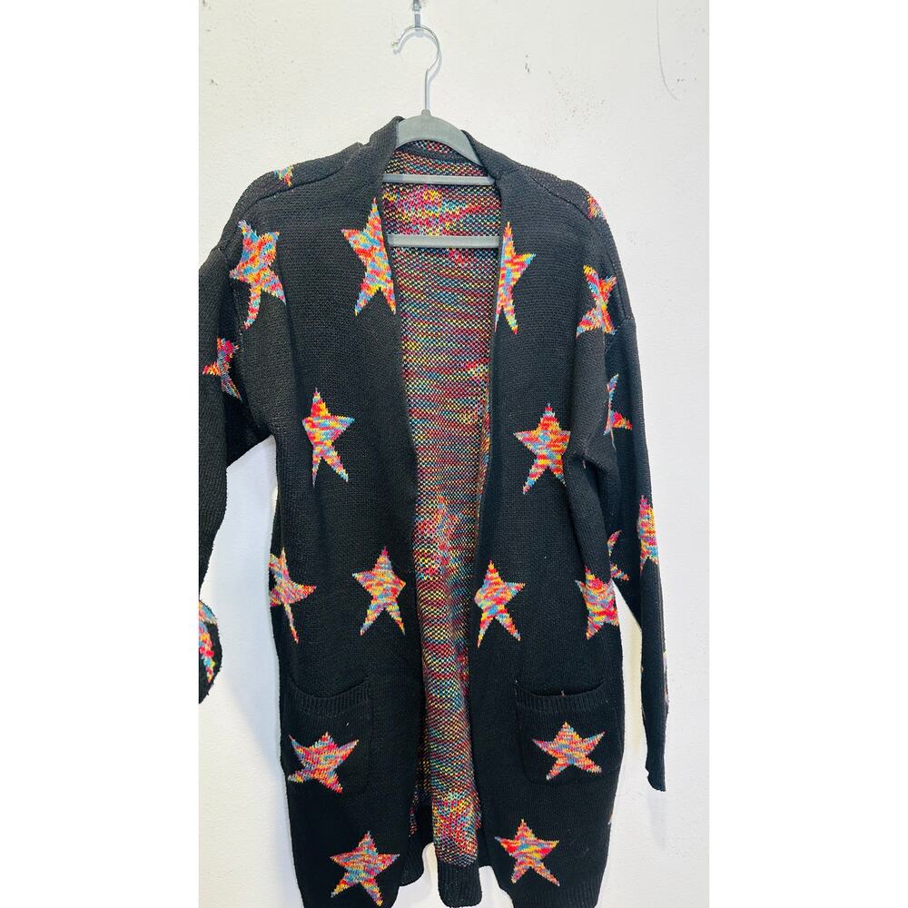 Unbranded Black Multicolor Five Point Star Oversized Sweater Cardigan sz XL - Picture 5 of 10